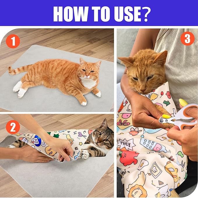 XANGNIER 2 Pcs Cat Wrap for Grooming,Cat Restraint Wrap for Cutting Nails,Fabric Burrito Wrap for Nail Clipping, Anti-Scratch, Anti-Escape,Multifunctional Swaddle Wrap Pet Tool (27.5 x 27.5 Inch)