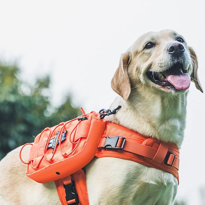 ONETIGRIS Dog Backpack for Medium & Large Dogs, Nylon Backpack for Dogs Tactical Pet Backpack with Side Pockets for Hiking Walking Training Running (Orange, Medium)