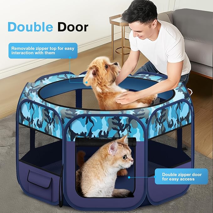 Dog Playpen, Pet Playpen, Portable Cat Playpen, Pop Up Foldable Puppy Playpen Exercise Kennel Tent with Carry Case Collapsible Bowl,Water-Resistant Shade Cover for Indoor Outdoor Travel (Extra Large)