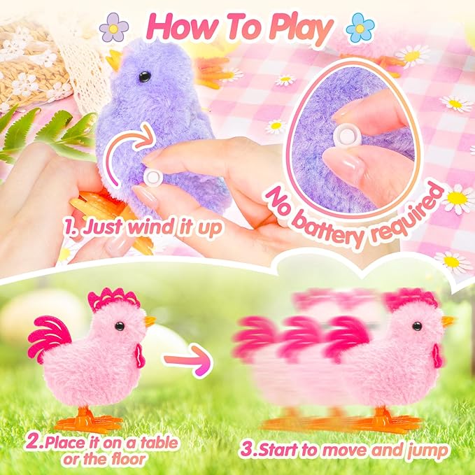 SevenQ Wind Up Toys for Kids Easter Basket Stuffers, 9Pcs Jumping Plush Chicks Small Fidget Toys for Easter Egg Hunt Treasure Box Classroom Prizes Party Favors Goodie Bags Fillers Gifts