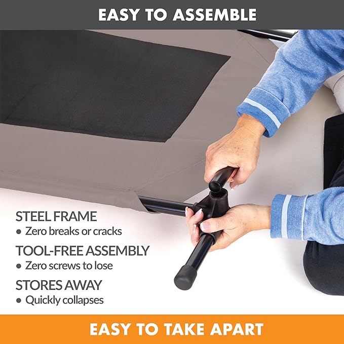 K&H Pet Products Outdoor Elevated Dog Cot, Breathable Cooling Elevated Cot Hammock Pet Bed for Large Dogs, Washable Mesh Cover, Raised Metal Frame, Collapsible, Portable - Large 42 X 30in Taupe