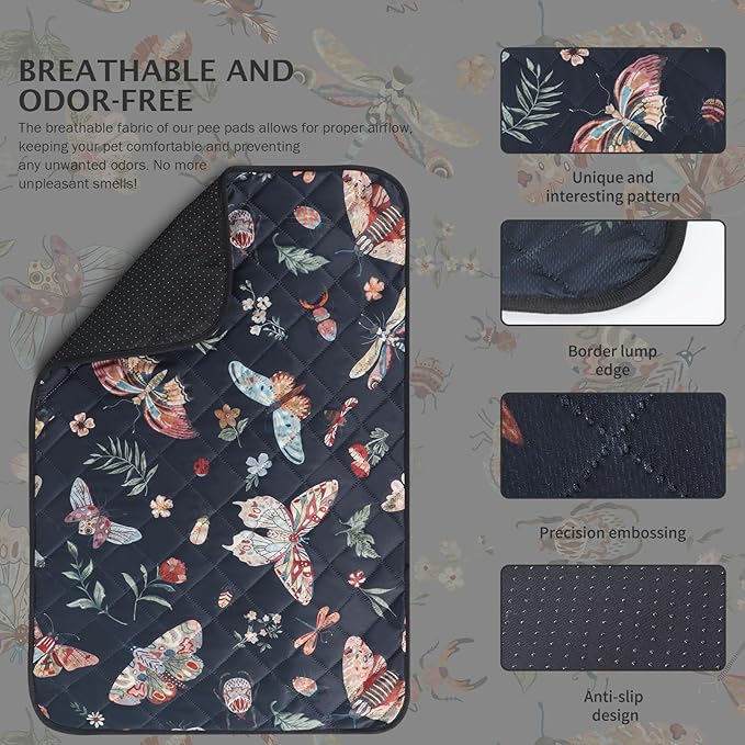 IEUUMLER Washable Pee Pads for Dogs, 1 Pack Insect Pattern Reusable Waterproof Puppy Potty Pads, Non-Slip Absorbent Pet Training Pads for Playpen Crate Bed EU014