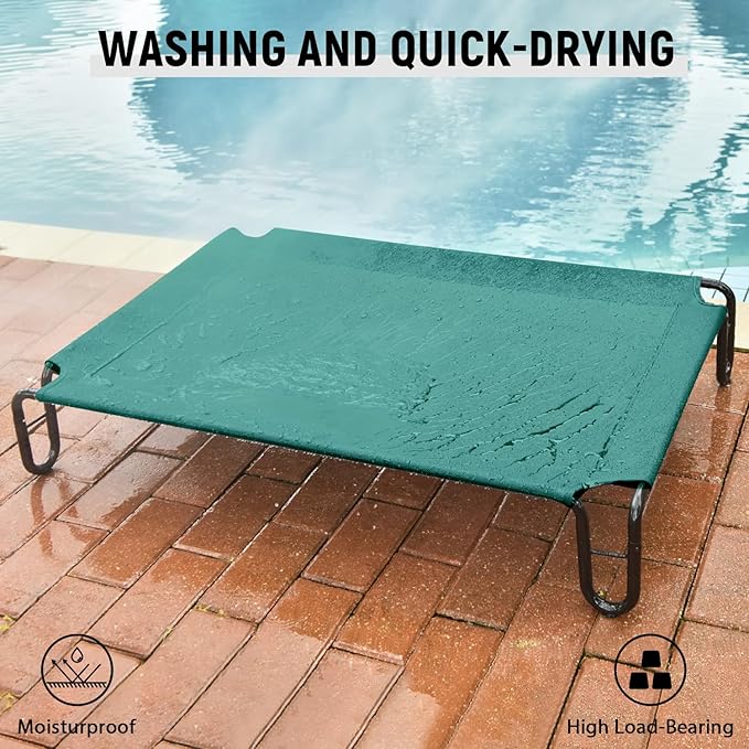 Pettycare Elevated Outdoor Dog Cot - Bed for Large Dogs (XL) Easy Assembly, Waterproof Cooling Dog Bed with Teslin Mesh, Up to 85 lbs, Green