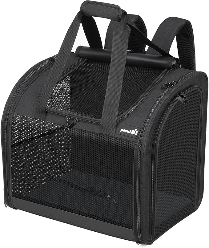 Pecute Cat Backpack with Widened Interior Space, Upgraded Dog Backpack Carrier with Various Ways to Carry, Pet Backpack with Breathable Mesh, Pet Travel Carrier with Soft Padded,Dark Grey