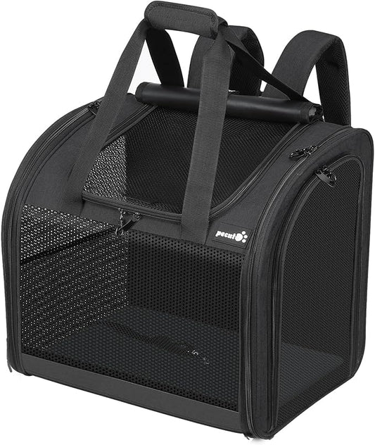 Pecute Cat Backpack with Widened Interior Space, Upgraded Dog Backpack Carrier with Various Ways to Carry, Pet Backpack with Breathable Mesh, Pet Travel Carrier with Soft Padded,Dark Grey