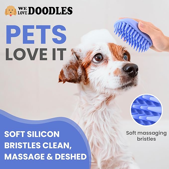 Dog Grooming Bath Brush, Pet Rubber Brush For Shower Scrubbing & Soothing Massage, Ideal for Long & Short Haired Dogs and Cats, Essential Puppy Grooming Accessories, 2 PACK [We Love Doodles]