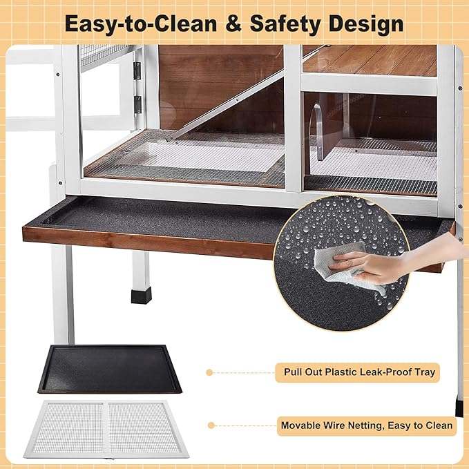 2-Story Guinea Pig Cage with Stand, Indoor Wooden Hamster Cage with Ramp, Pull-Out Tray, Hideout & Platform, Acrylic Transparent Small Animal Habitat for Chinchillas, Ferrets, Hedgehogs, Walnut