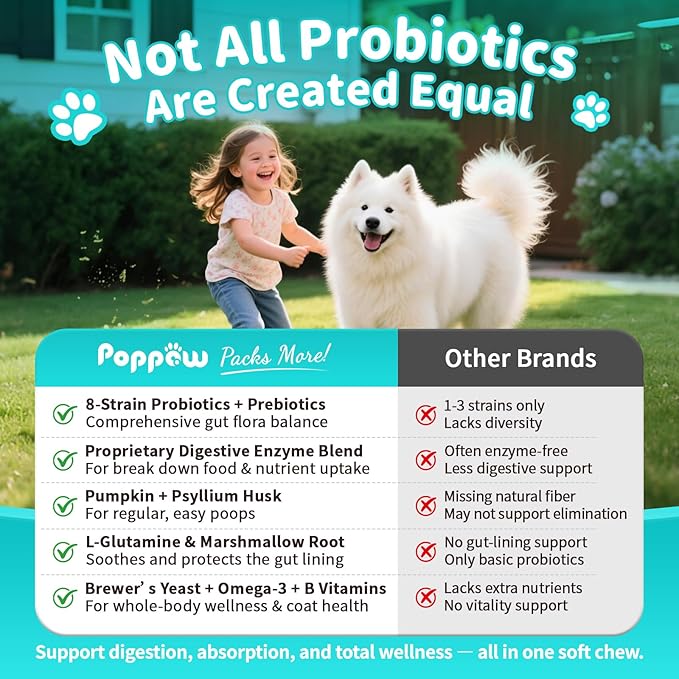 Probiotics for Dogs, Digestive Enzymes for Gut Health Support, Dog Fiber Supplement with Pumpkin for Diarrhea & Bowel Support, Upset Stomach & Gas Relief, Constipation - 60 Count Chicken Flavor