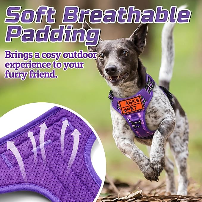 rabbitgoo Tactical Dog Harness for Large Dogs, No Pull Military Service Vest with Handle & Molle, Easy Control for Training Walking, Adjustable Reflective Straps, Purple Camo, XL