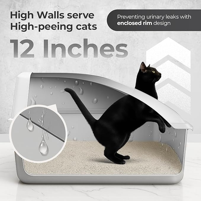 XL Stainless Steel Litter Box with Lid for Big Cats - Prevents Odor & Stains - Leak-Proof, Rust-Free & Non-Stick - Extra Large Cat Litter Box Stainless Steel with Scooper, Brush, Bowl & Mat Included