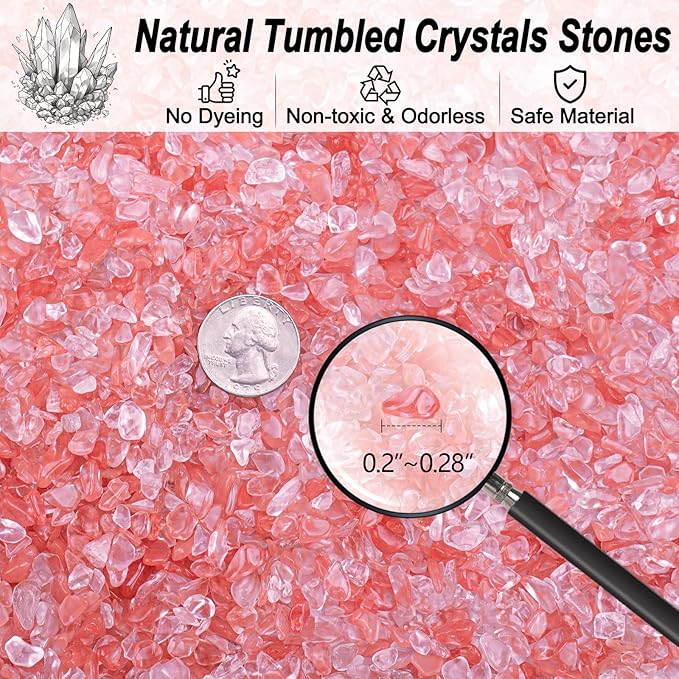 3 Lb Watermelon Tourmaline Quartz Crystal Chips Bulk, 5-7mm Natural Tumbled Crushed Stones Red Healing Crystal Chips Bulk Gemstones for Vase Fillers, Aquarium and Home Decoration