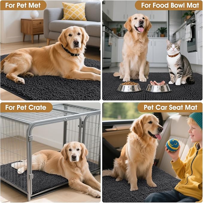 IM HOME 2 Pieces Muddy Door Mats for Dogs, Chenille Absorbent Pet Mats, Quick Dry, Trap Dirt Non Slip Heavy Indoor Doormat Soft Dog Bed Mat Front Inside Door Mat for Indoor Outdoor Entrance,Dark Grey