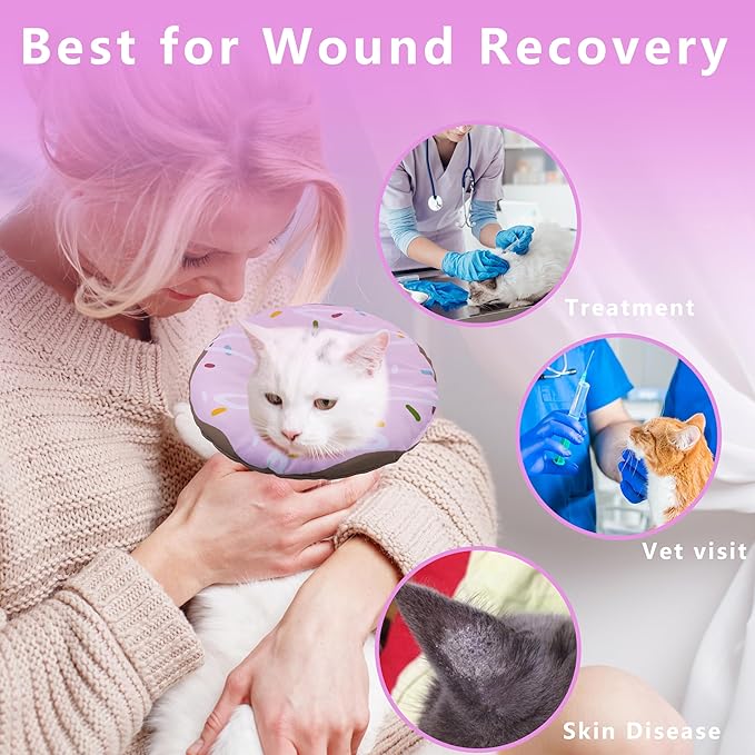 Cat Cone Collar Soft, Adjustable Cat Recovery Collar Kitten Cones to Stop Licking, Cute Donut E Collar After Surgery, Cats Neck Pillow Cone Elizabethan Cones of Shame (Waterproof Purple, Small)