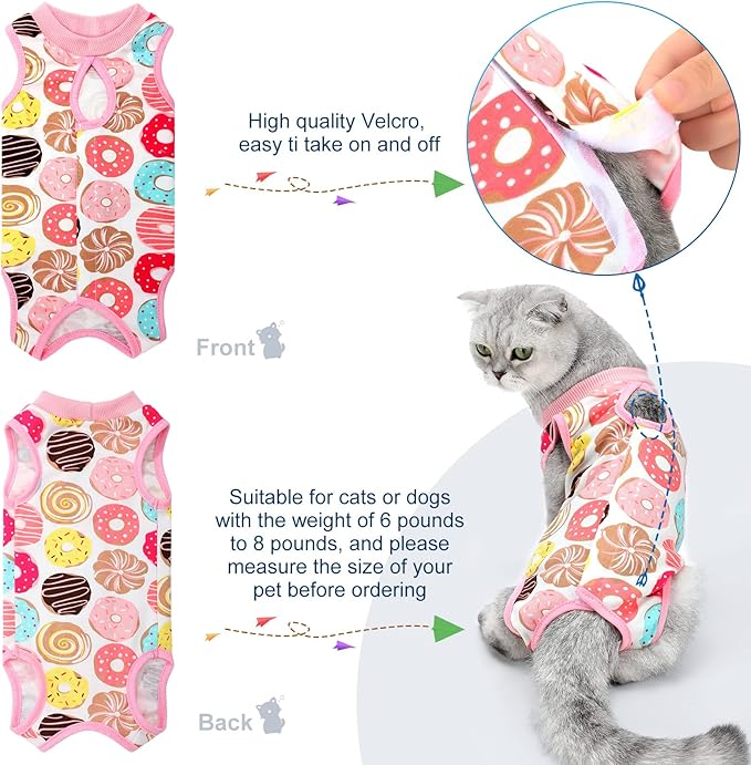 4 Pieces Cat Recovery Suits Body Wraps Breathable Kittens Recovery Clothes for Cats Small Dogs Abdominal Weaning(Banana, Football, Strawberry, Donut,XL)