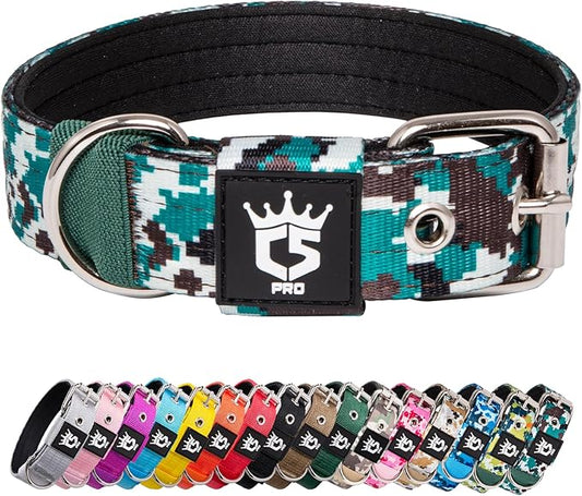 TSPRO Tactical Dog Collar 1.25 Inch Wide Thick Dog Collars with Heavy Duty Metal Buckle, Durable, Strong, Adjustable for Small Dogs (Camo Cyan S)