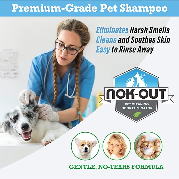 NOK OUT Premium Grade Pet Shampoo for Dogs and Cats, Veterinary Strength and Odor Eliminator Formula, Made in the USA, 20 Ounce Bottle, 4-Pack