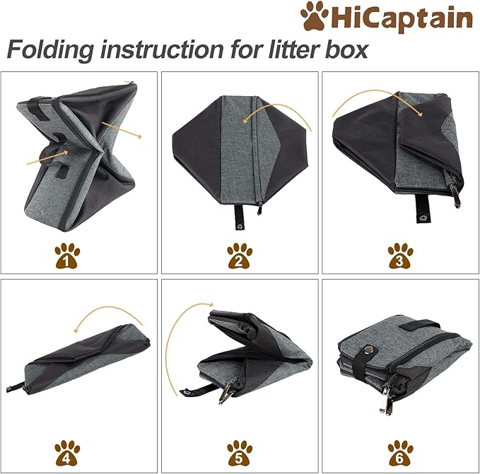 HiCaptain Portable Litter Box for Cats, Cat Travel Litter Box with Lid and Handle Standard Portable Collapsible Litter Carrier for Cat (M,Black/Gray)