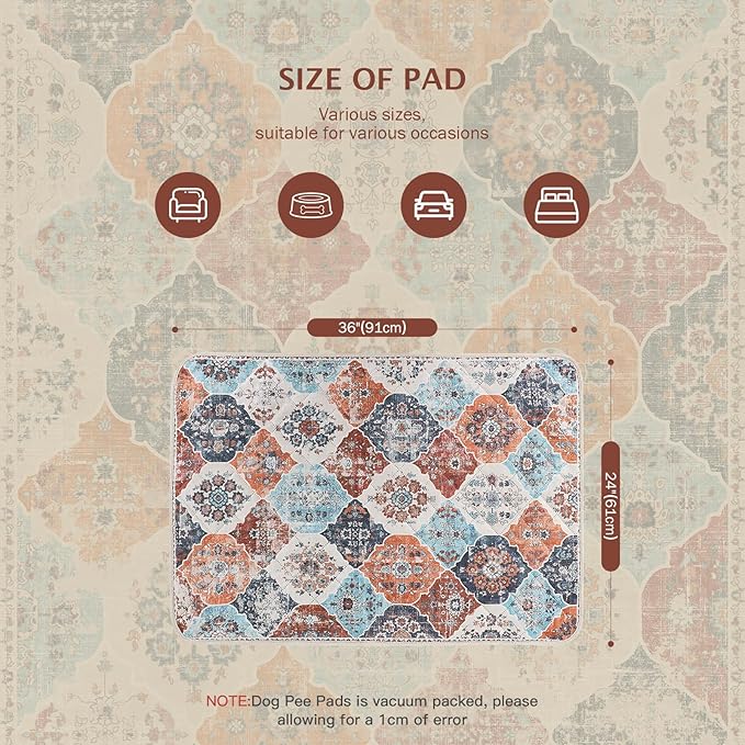 IEUUMLER Washable Pee Pads for Dogs, 2 Pack Reusable Pee Pads for Dogs Non-Slip Grip, Super Absorbent Waterproof Puppy Pads for Potty training, Playpen, Crate, Whelping Box EU011 (Orange,36" x 24")