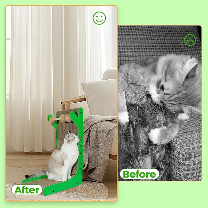 Cat Scratcher, 23.6 Inch Cat Scratching Post, L Shaped Vertical cat Scratching Board for Wall and Couch Protection, Cardboard Cat Scratcher with Ball Toy for Indoor Cats