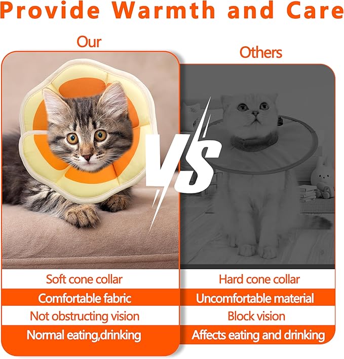Soft Adjustable Cat Cone Collar, Comfortable Recovery Collar for Cats After Surgery (Orange, Medium)