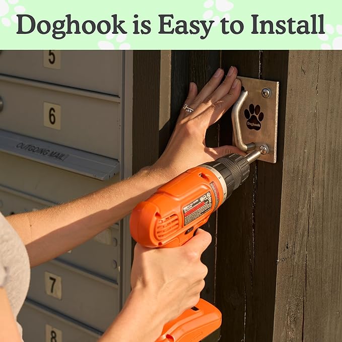 Canine Hitch- Secure Dog Leash Parking Indoor- Outdoor Wall Hook with EZ Clip - Tie Out Stainless Steel - Practical Lead Management for Home & Business