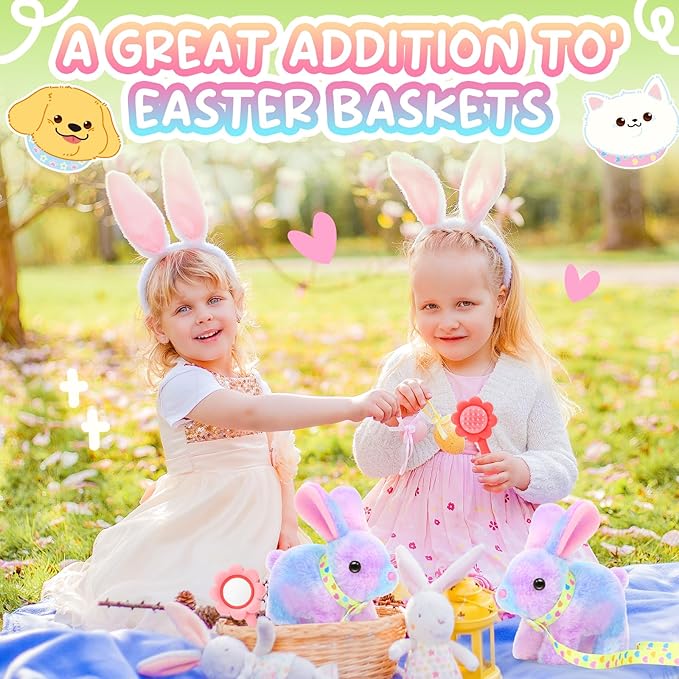 Tagitary Plush Toys Hopping Easter Stuffed Bunny with Sounds,Wiggling Ears,Jumping,Twitching Mouth and Nose,Easter Basket Stuffer Decor School Prize Birthday Gift for Kids