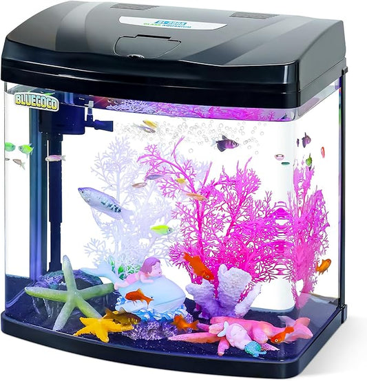 7 Gallon Glass Aquarium Starter Kit with Flip-Top Feeding Port for Betta Fish: Crystal Clear Viewing, Eco-Cycle Filtration, Air Pump, and LED Lighting