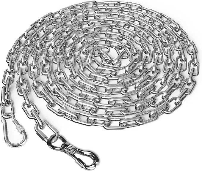Tresbro Heavy Duty Dog Chains for Outside, 10FT Stainless Steel Tie Out Cable with Swivel Hook for Large Dogs, Metal Chew Proof Pet Runner Chain Leash Lead for Outdoor Camping Hiking Yard, 5MM
