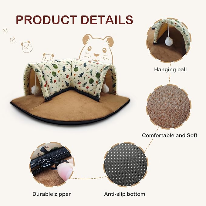 Xymoso Guinea Pig Hideout Tunnel Bed,Removable Guinea Pig Toys,Cozy Small Animal House,Guinea Pig Accessories for Hamsters Chinchillas Dwarf Rabbits Hedgehogs Ferrets