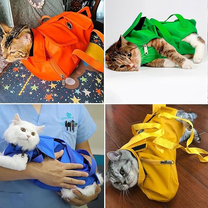 HDKUW Cat Grooming Bag,Foldable Travel Carrier for Cats,Anti-Bite Anti-Scratch Cat Grooming Restraint Bag,Pet Carrier for Administering Eye Drops,Ear Cleaner,Clipping Nails Yellow L