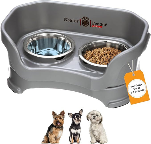 Neater Pet Brands Neater Feeder Deluxe Mess Proof Dog Bowls Elevated for Small Dogs Under 19 lbs, Made in USA, No Spill Raised Dog Food Bowl Stand Feeding Station, Food and Water Bowl Set, Grey