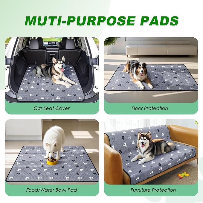 Washable Pee Pads, Puppy Pee Pad for Dogs, 1 Pack Absorbent Reusable Training Dog Pads Pet Puppy Pads, Non-Slip Potty Pads for Whelping, Playpen, Crate, Bed, Grey 63"x63"
