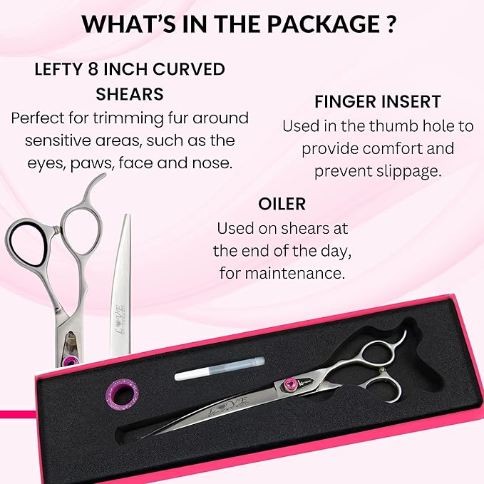 Kenchii Love Dog Grooming Scissors, 8 Inch Curved Shears, Dog Scissors for Grooming, Professional Pet Grooming Scissors