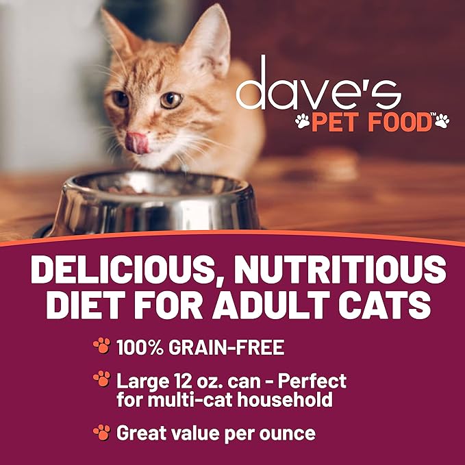 Dave's Pet Food Grain Free Wet Canned Cat Food (Turkey), Made in USA Naturally Healthy, Added Vitamins & Minerals, Gluten-Free, 12.5 oz Cans (12 Pack)