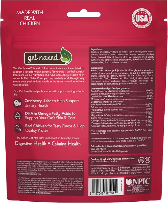 Get Naked Urinary Cat Health Treats with Cranberry & Real Chicken 6oz | Crunchy, Grain-Free, Natural Urinary Tract & Dental Care | Supports UT Support & Fresh Breath | Made in The USA