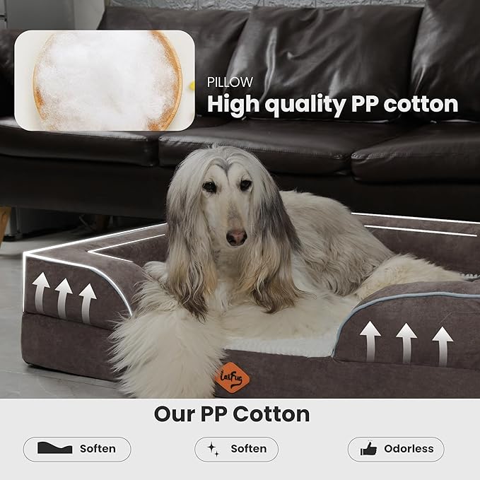 Laifug Large Orthopedic Premium Memory Foam Dog Bed, Dog Sofa with Washable and Removable Suede Cover, Waterproof Liner and Non-Slip Bottom Grey, Large(40''x32''x9'')