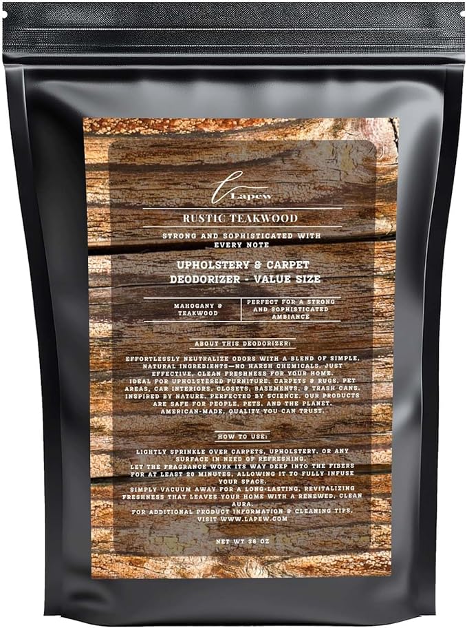 Rustic Teakwood Carpet Freshener Powder Refill 36 oz | Powerful Odor Eliminator for Home | Upholstery Deodorizer | Carpet Deodorizer | Pet Urine | Cat Litter Box | Mahogany Teakwood Fragrance