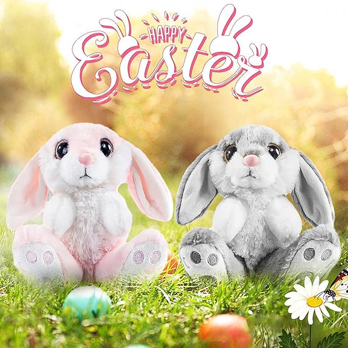 My OLi Bunny Stuffed Animal Pack of 2 Plush Rabbit 7in Stuffed Bunny with Floppy Ear Bedtime Friend Soft Toy Gifts for Girls Boys Kids, Gray & Pink