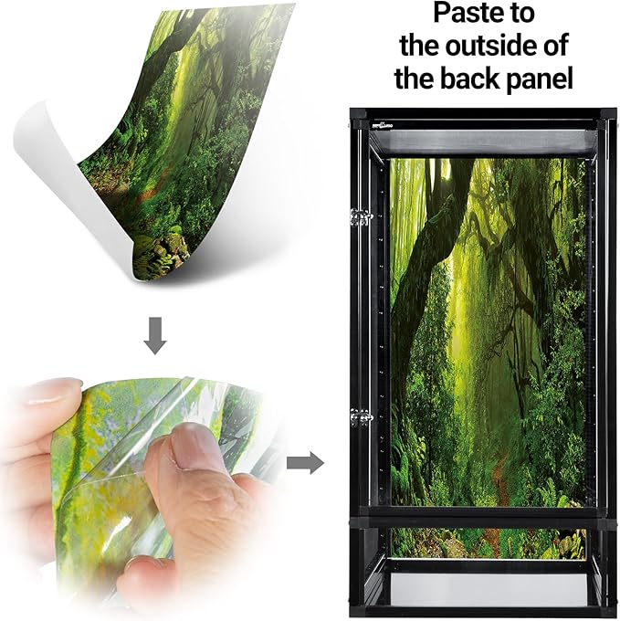 REPTI ZOO 16" x 16" x 30" Front Opening Chameleon Cage with 3-Sided Metal Mesh, 33 Gallon Screen Vertical Terrarium with Background Sticker, Tall Enclosure for Chameleon, Tree Frog, Arboreal Reptiles