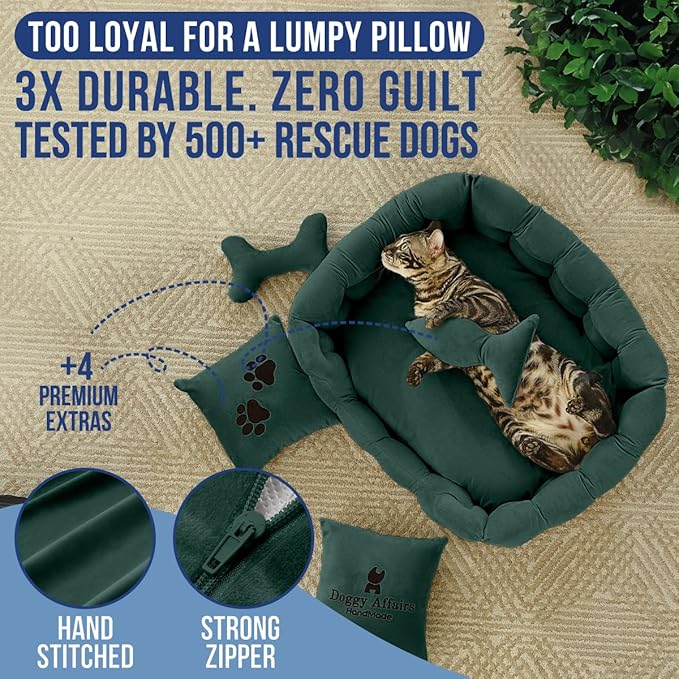 Luxury Cat and Dog Bed Chesterfield – Handcrafted Velvet Throne for Dogs | Joint Support, Calming & Temp-Regulating Comfort | Durable 5+ Years, Anti-Claw, Washable 100+ Times – S, Green