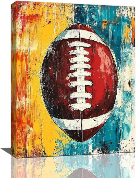 Graffiti Football Bathroom Pictures Wall Art, Rugby Sport Bathroom Wall Decor, Colorful Football Framed Painting Canvas Artwork for Bedroom Living Room Decorations 20"L x 16"W