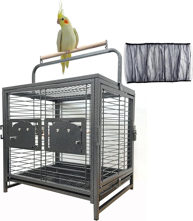 Portable Durable Heavy Duty Travel Veterinary Bird Parrot Carrier Cage Feeding Bowl Play Wooden Stand Perch with Handle Prevent Beaks Out