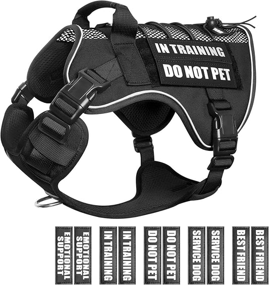 WINSEE Service Dog in Training Mesh Harness with 10 Pet Patches, Soft Air Mesh Breathable Tactical Dog Molle Vest, Reflective Military Pet Vest for Walking Hiking for Large Dogs
