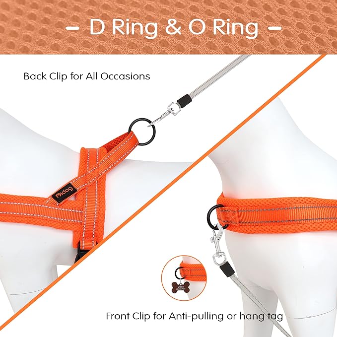 Didog No Pull Dog Harness with Soft Mesh Padded,Reflective & Quick Fit Light Weight Dog Strap Vest Harness,Easy for Walking Training (L:Chest 26-32", Orange)