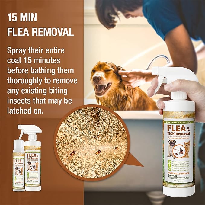EcoVenger Flea & Tick Removal Spray 16oz for Dogs and Cats, Protects from Fleas, Mites, Ticks & Mosquitoes, eliminates+ Repels+ Housekeeping, Indoors/Outdoors, Plant-Based Formula Safe for Pets & Kids