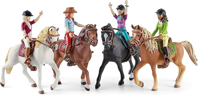 Schleich Horse Club - Complete 40PC Horse Club Rider Playset - Hannah, Sofia, Lisa and Sarah Poseable Rider Figures with Horses and Riding Accessories - Equestrian Toy Set for Kids Ages 5+ | 72221