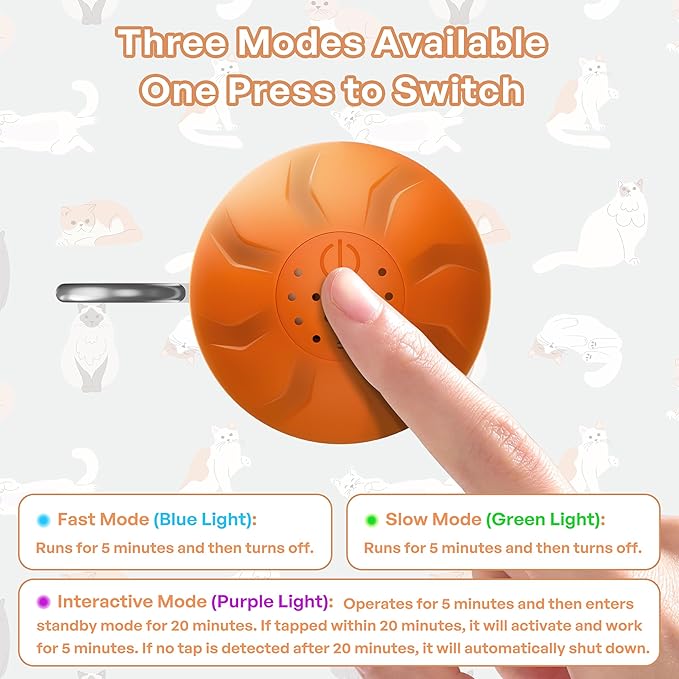 Interactive Cat Toys for Indoor Cats with 3 Mouse Tails,Electric Cat Ball Toy with Bird Chirping Sounds,Automatic Spinning Moving,300mAh Long Endurance Type-C Rechargeable,Pet Cat Supplies(Orange)