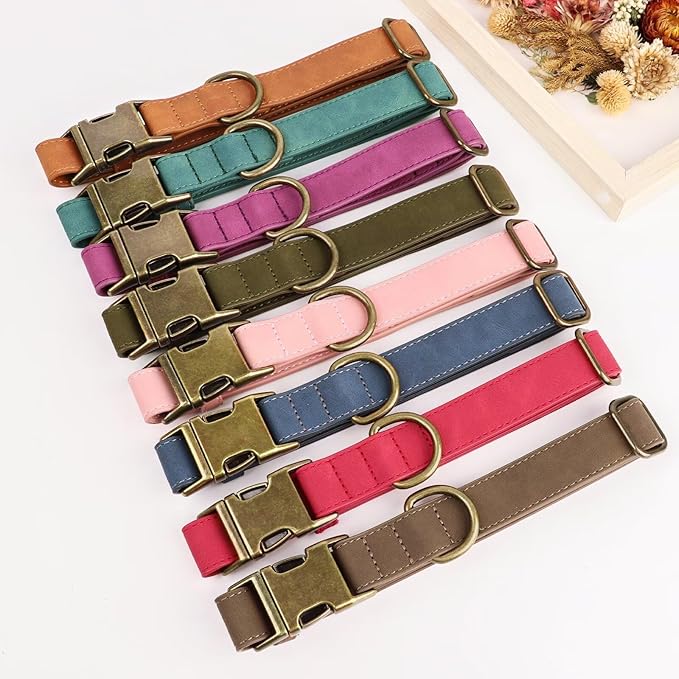 Didog Soft PU Leather Dog Collar, Stylish Quick Released Dog Collars for Medium Dogs, Easy Clean Adjustable Pet Collar for Daily Walking, Dark Green, M Fit 13-21" Neck