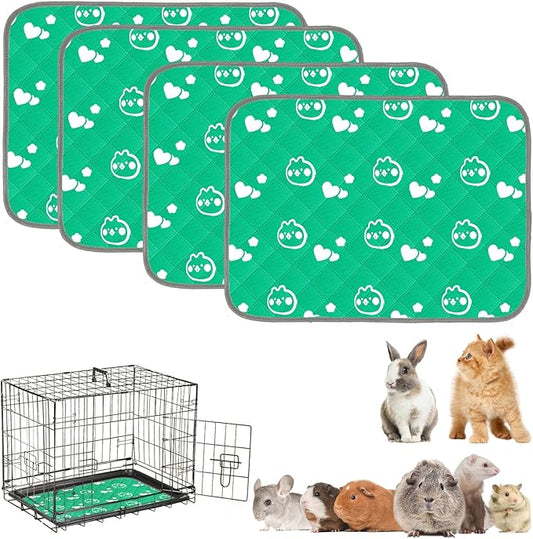 4 Pack Guinea Pig Bedding - Washable Guinea Pig Cage Liners, Waterproof Reusable & Anti Slip Pee Pads Super Absorbent Mats for Small Animals Pet Rabbit Bunny Hamster Rat (Green, 24 x 18 Inch)