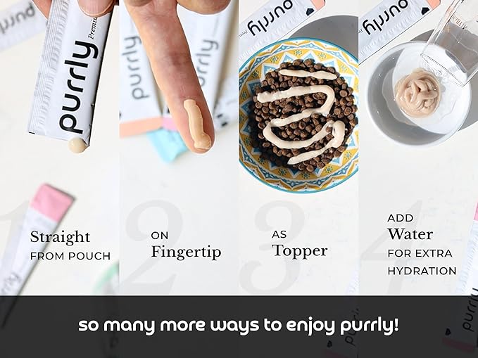 Purrly Interactive Lickable Cat Treats Low Calorie Human-Grade Chicken Breast & Turkey with L-Lysine & Astaxanthin for Immunity (30 Count) Non-Seafood Hydrating BPA-Free for All Ages